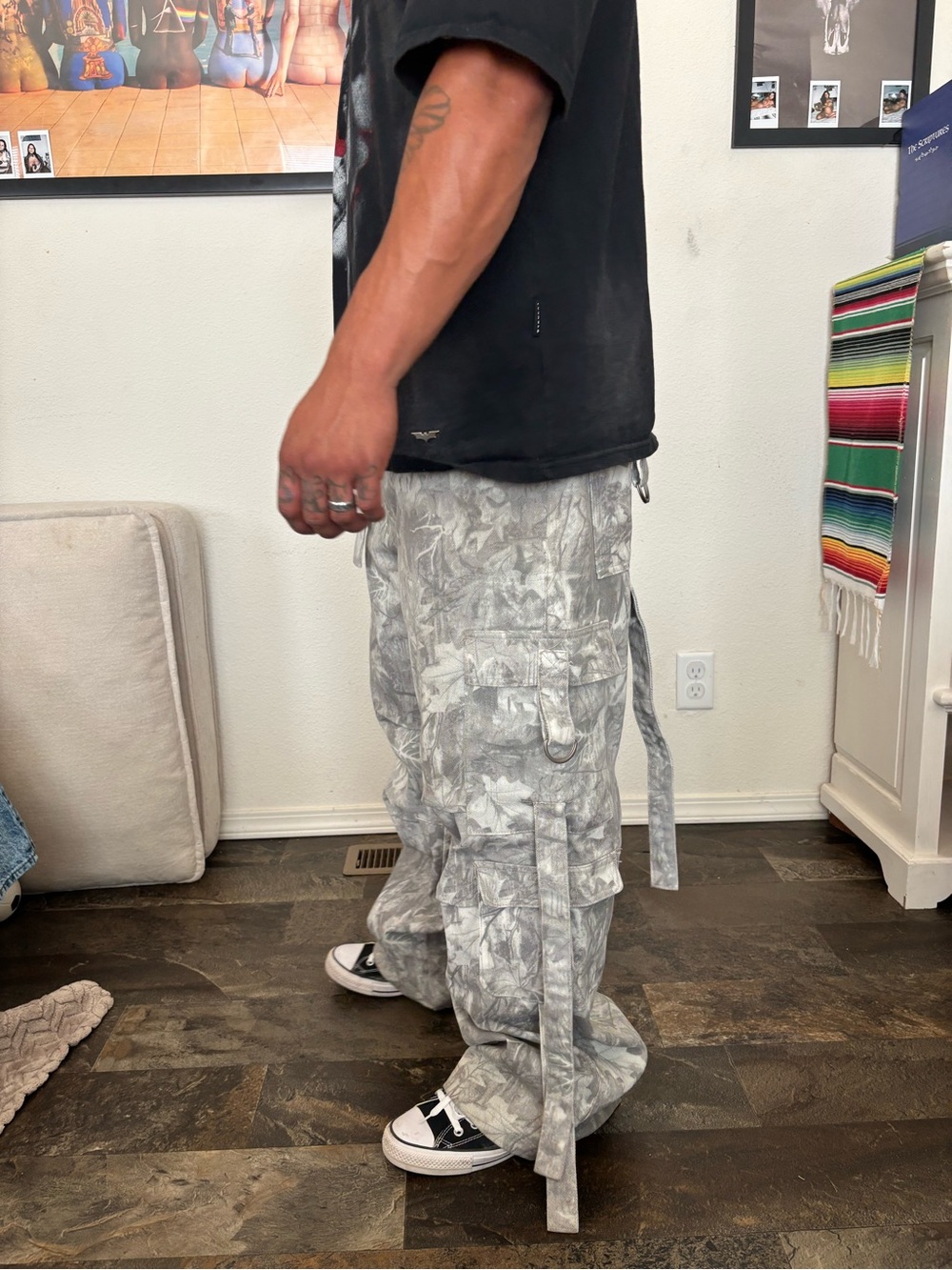 Camo Patterned Cargo Pants with Utility Straps